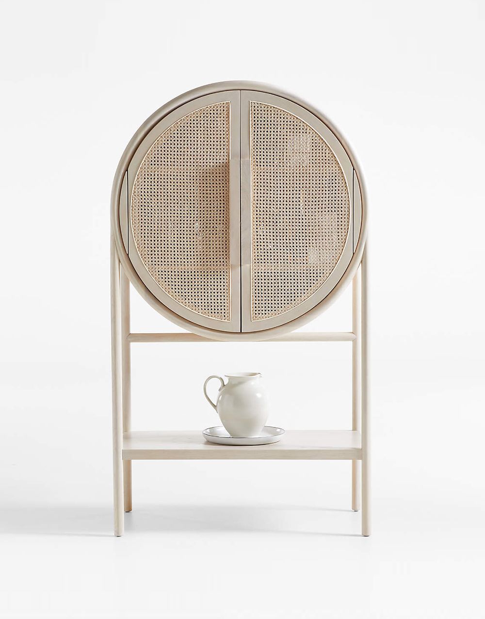 Whitewash Cane Bar Cabinet